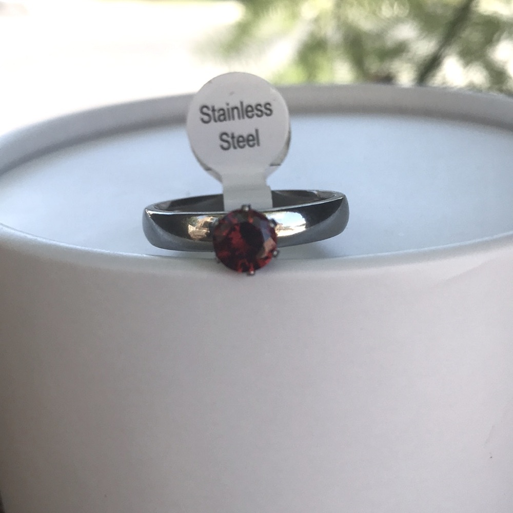 Stainless Steel Silver Ring With Ruby Rhinestone … - image 4